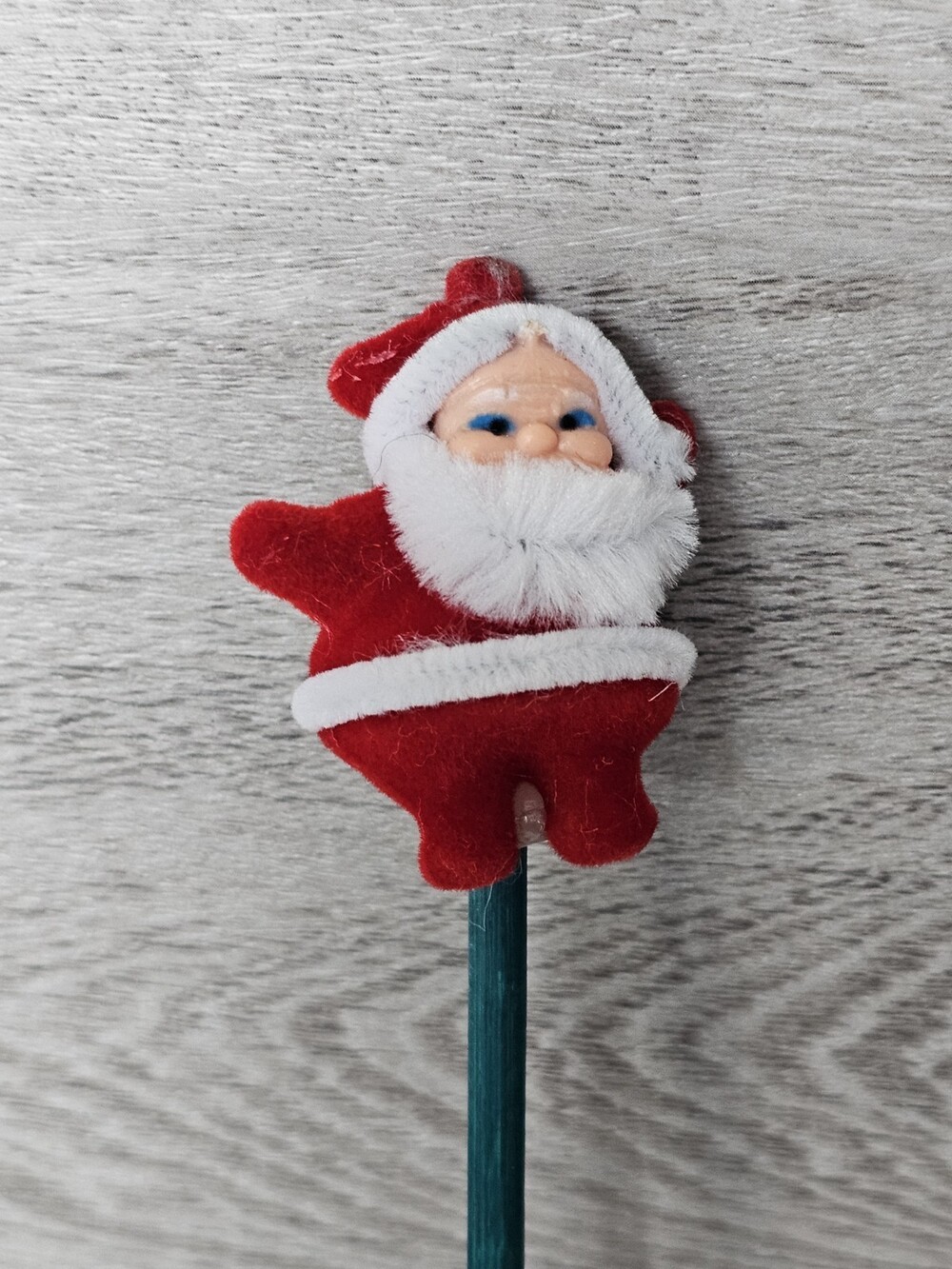 Vintage Santa Claus Miniature Flocked Christmas Ornament On A Stick Decor 188c2